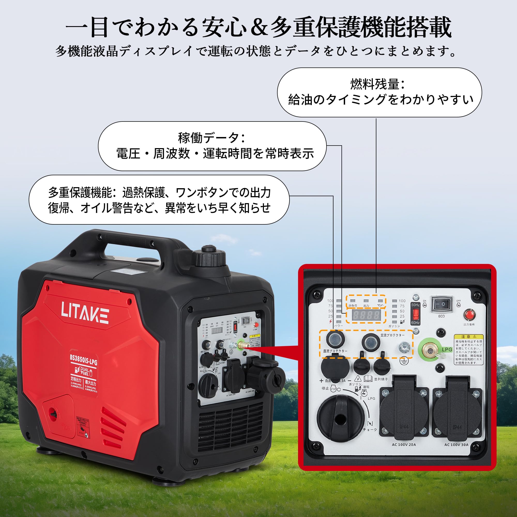 Amazon | Litake(リテーク) インバーター発電機 LPガス・ガソリン両用